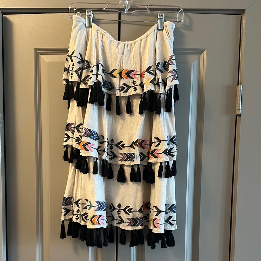 Embroidered Tassel Dress  - Black and Cream. Size M